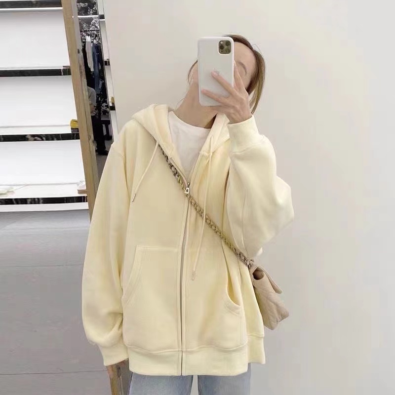 Dongdamen basic solid color zipper sweater thin section all-match classic female college style top trendy