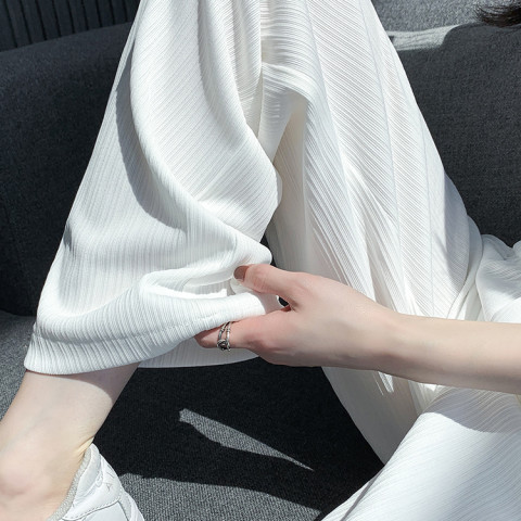 2023 new white chiffon wide-leg pants women's summer thin section drape ice silk trembling anti-mosquito pants straight-leg pants