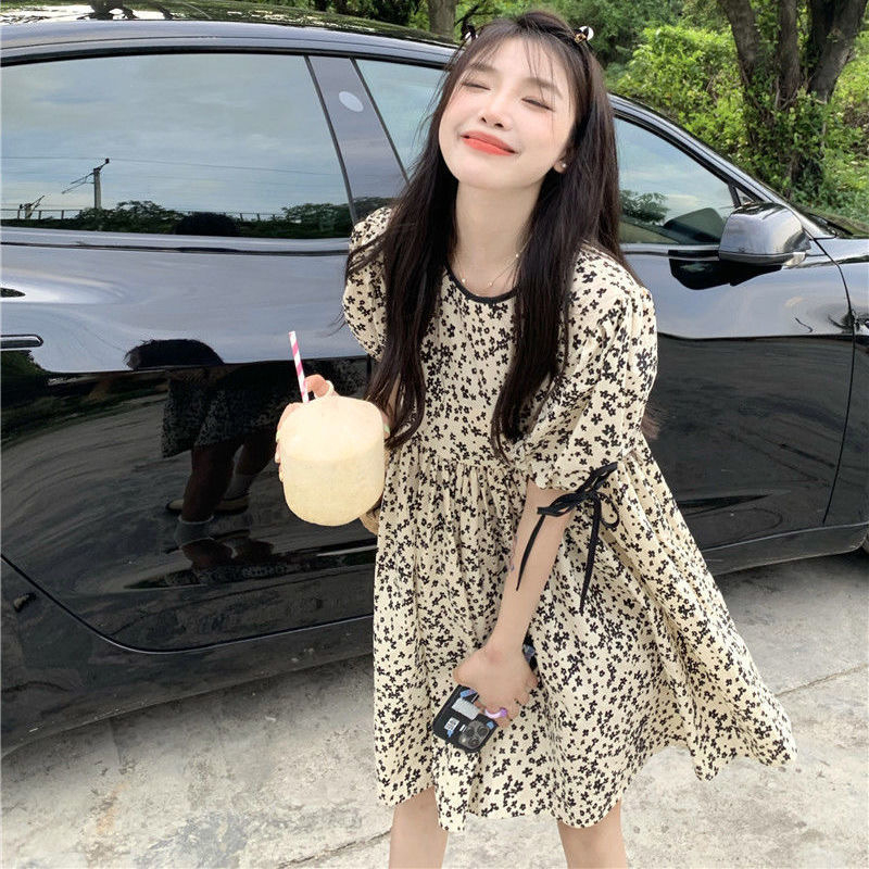 French Puff Sleeve Floral Dress Women's Summer 2023 New A-Line Skirt Short Skirt Niche Design Skirt