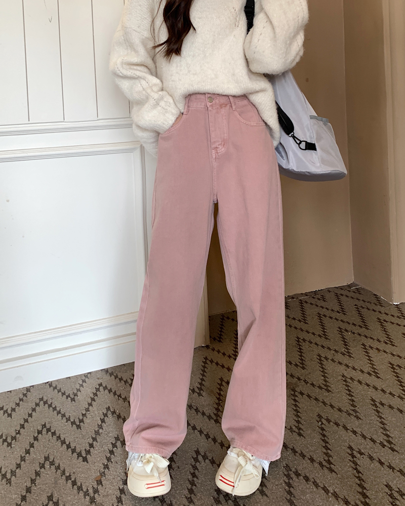 Real price real price 2023 spring Korean version high waist thin retro straight pink jeans women