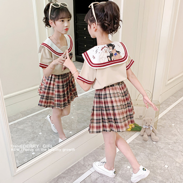 Girls' summer suit skirt little girl's new foreign style big boy summer short-sleeved children's college style JK two-piece suit
