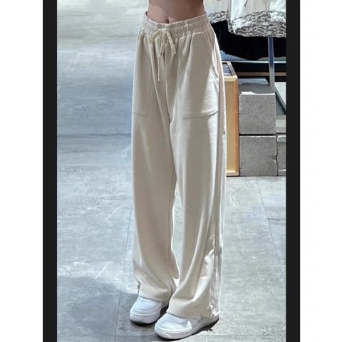Good amount of American cotton light apricot sweatpants women's straight tube show high drawstring foot drape casual sports pants