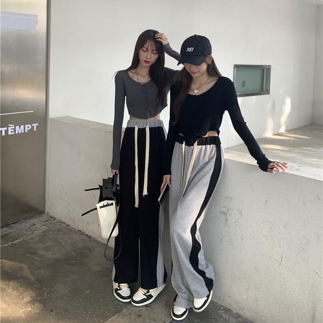 Lazy casual pants women's autumn new oversize Korean loose stitching high waist hanging feeling small straight pants