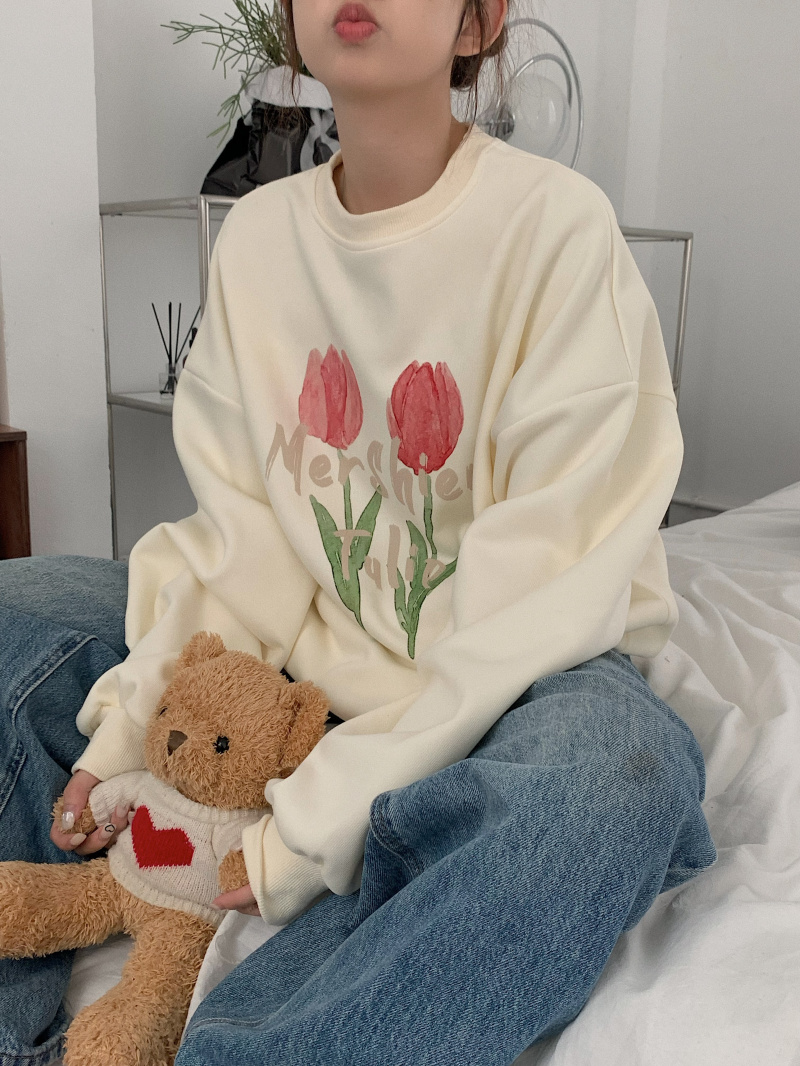 Velvet thickened long-sleeved sweater autumn and winter 2022 new women's American retro loose round neck top ins