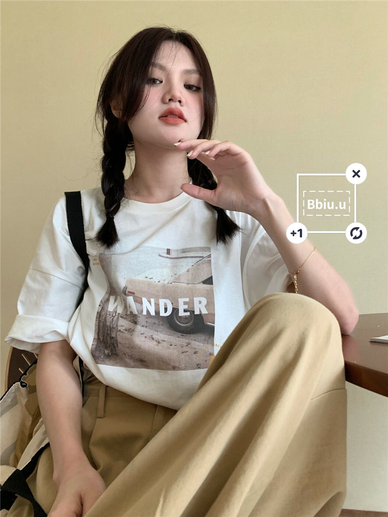 Real shot real price versatile everyday letter loose T-shirt