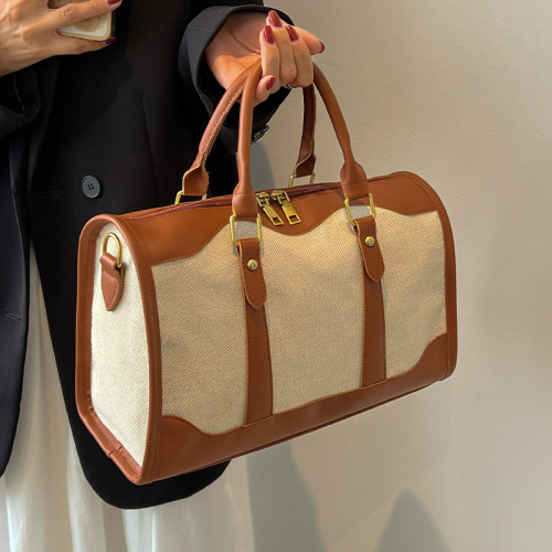  new retro large-capacity travel bag women's fashion Boston Messenger bag all-match canvas leather handbag