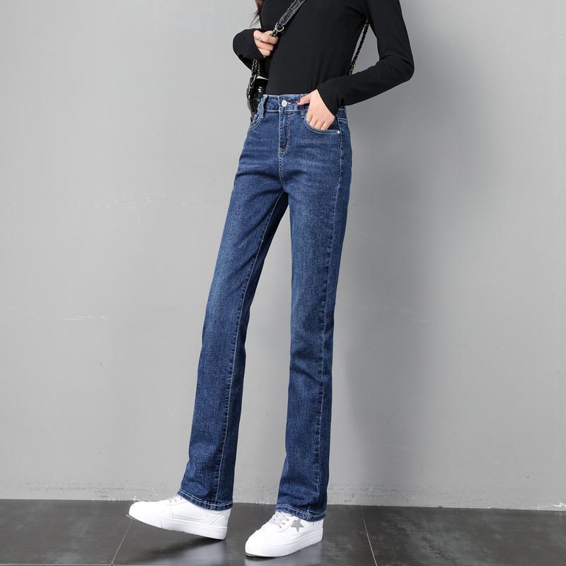 Elastic straight jeans women's 2021 autumn dress high waist slim versatile elastic pants children's loose and versatile trend