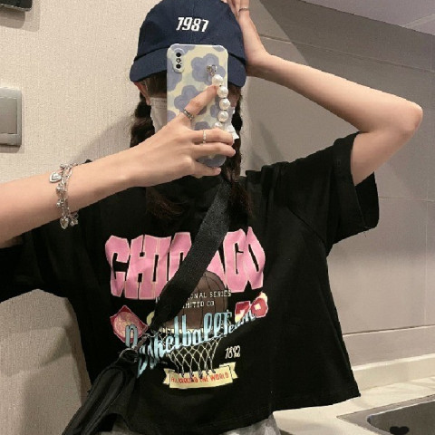 6535 cotton summer new ins Korean design sense American retro short thin T-shirt