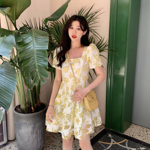 2022 summer new sweet fairy French first love skirt waist cut Floral Dress