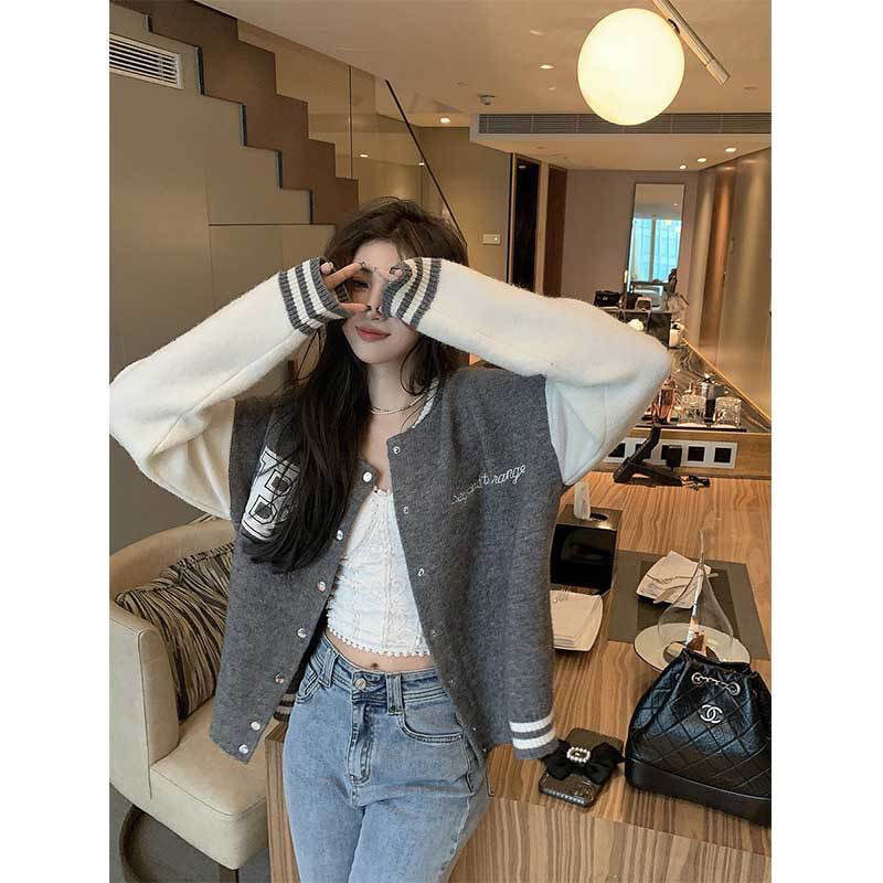 Embroidered American retro baseball jacket women's spring autumn winter thickened loose couple woolen jacket