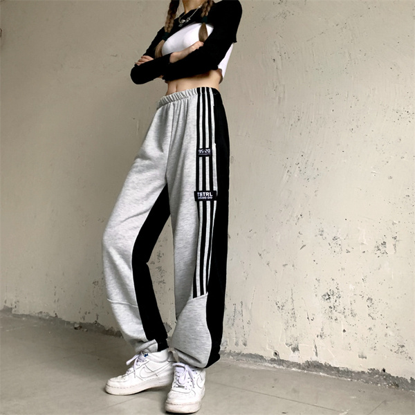 Actual shooting of spring and autumn new style sports pants women's thin Korean version, legged high waist stitching, versatile casual pants