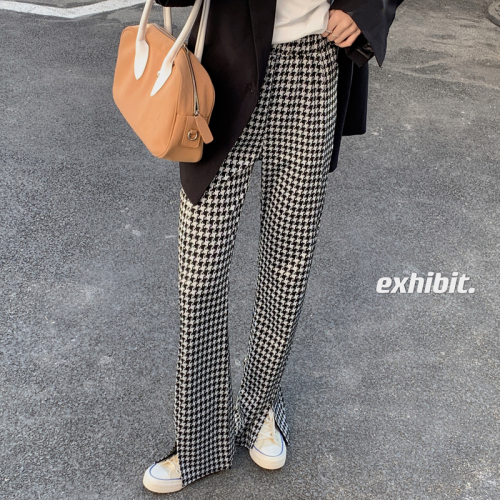 Real price Korean version of qianniao grid high waist straight pants show thin and versatile casual pants women