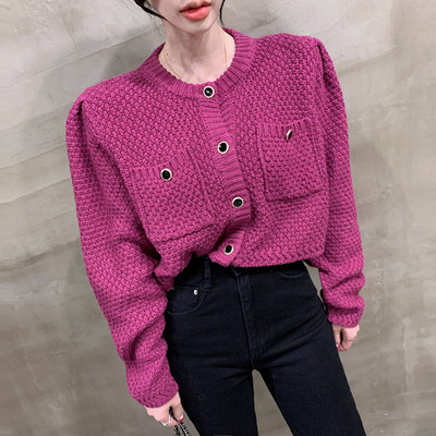 Korean versatile fashion single breasted sweater small Cardigan Jacket Women