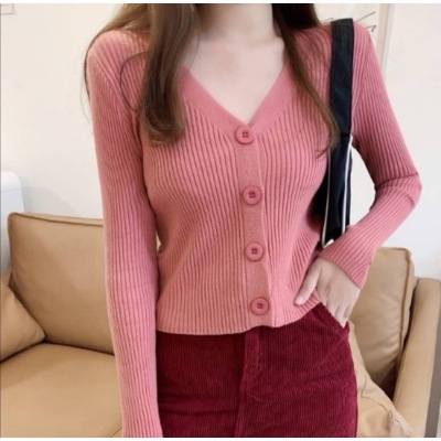 Purple knitted small cardigan women's short 2021 autumn winter new BM wind pit strip sweater small coat women's long sleeve thin style