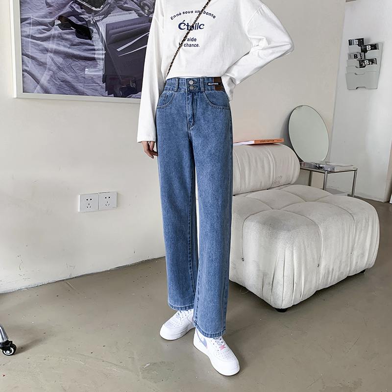 Real price! Personalized letter label high waist jeans wide leg hanging fashion autumn new pants