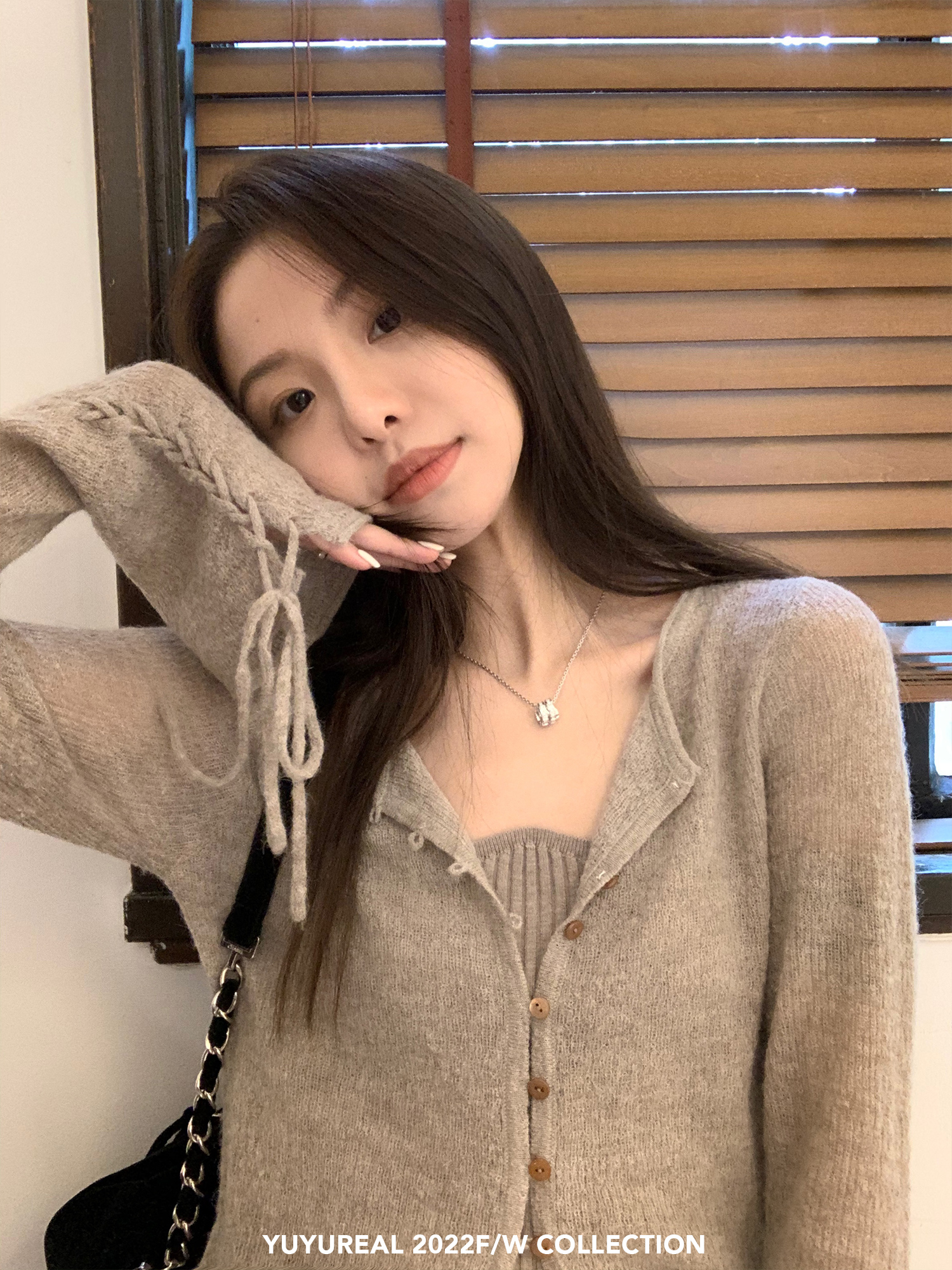 YUYUREAL-Lazy sweetheart thin knitted cardigan women's early autumn design soft and waxy top coat