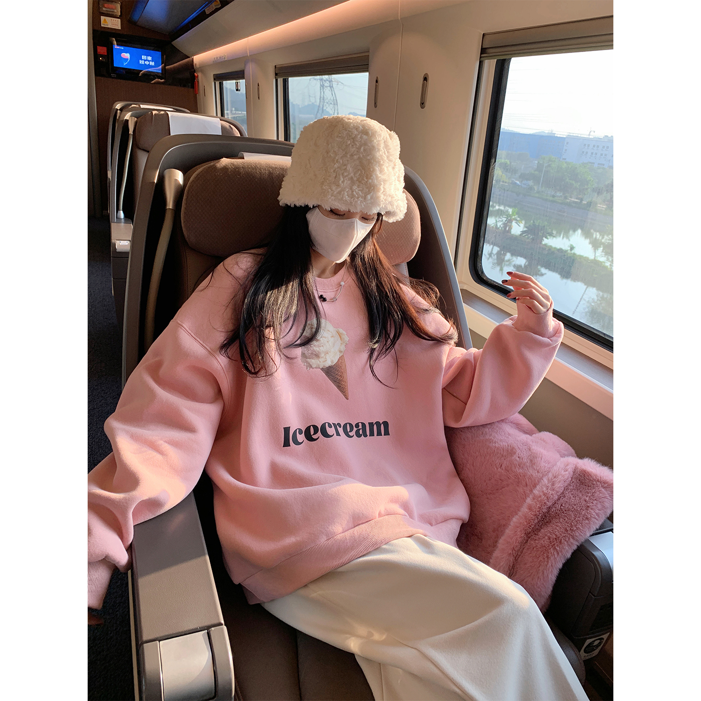 Yang Bubble New ~ Sweetheart Ice Cream Sweets Printed Sweater T Autumn and Winter