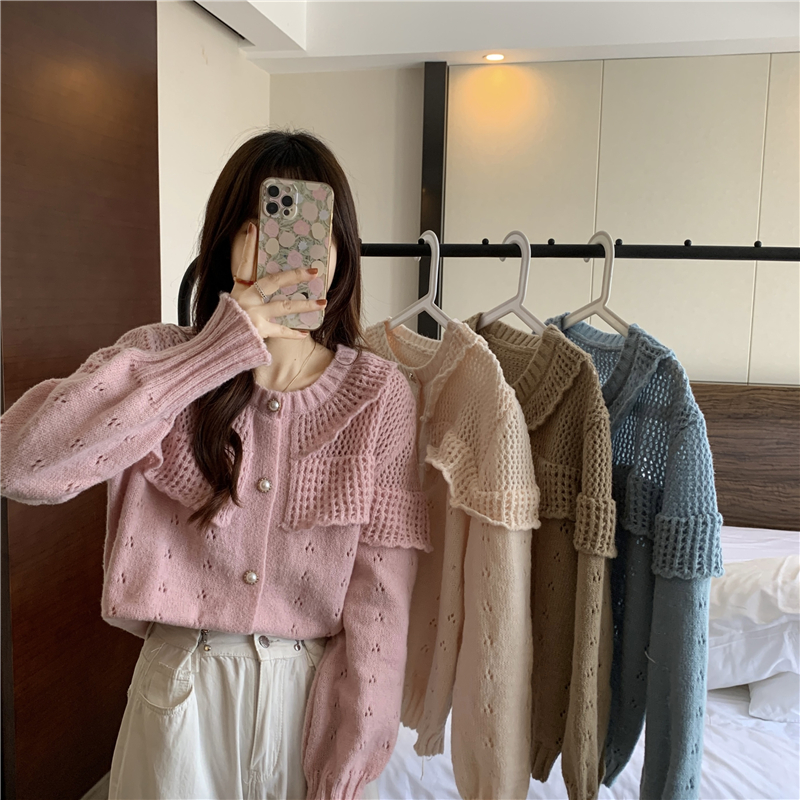 Real auction real price new all-match loose lace hollow air sweater women