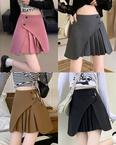 2022 autumn new design sense stitching pleated skirt women's high-waisted slim suit a-line skirt