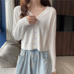 New solid color V-neck knitted cardigan jacket for women in autumn 2020