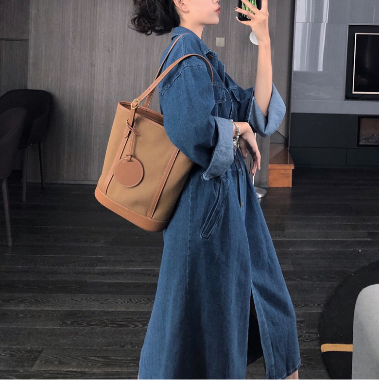 Real price retro temperament medium long denim dress cloak coat denim skirt belt