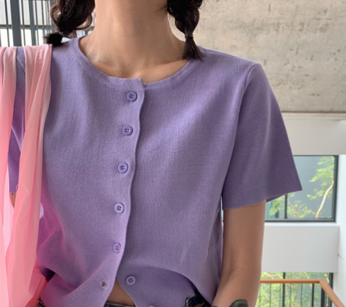 Taro purple lazy short sleeve knitted cardigan coat women's slim short navel top spring 2020 NEW