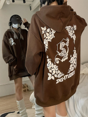 National tide American sweater coat women's cardigan new long-sleeved polar fleece thickened hooded zipper loose