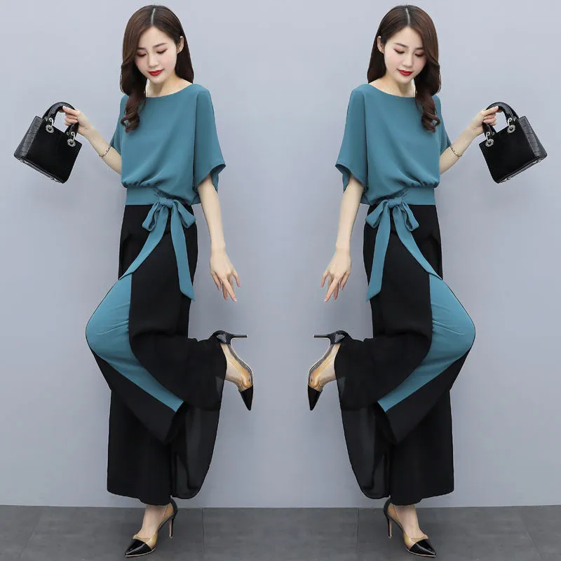 Wide-leg pants suit female 2023 summer new temperament goddess Fan Yangqi age-reducing fashion two-piece suit