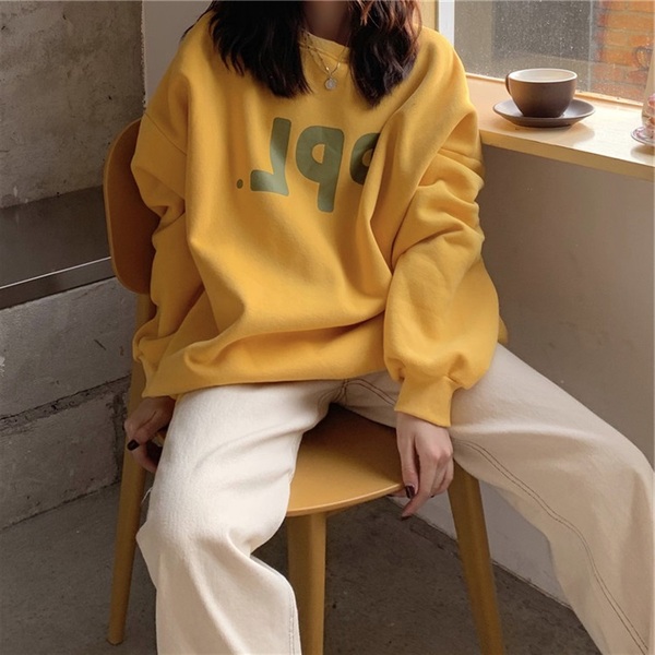 Women's hooded Pullover Sweater women's autumn winter ins Korean loose Plush thickened BF languid cool long sleeve top