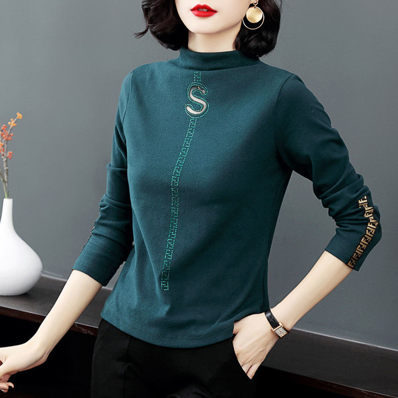 Women's spring and autumn winter top with half high collar and bottomed shirt