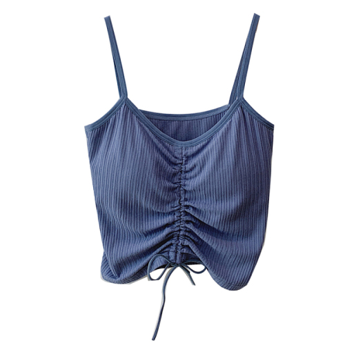 Real shot fashion navel short top ins sexy tie elegant drawstring Camisole for women's summer wear