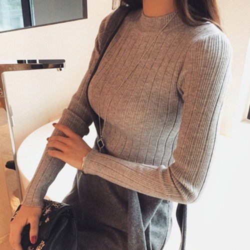 New Korean fashion half high collar long sleeve T-shirt women's slim body tights bottomed top in autumn and winter 2020