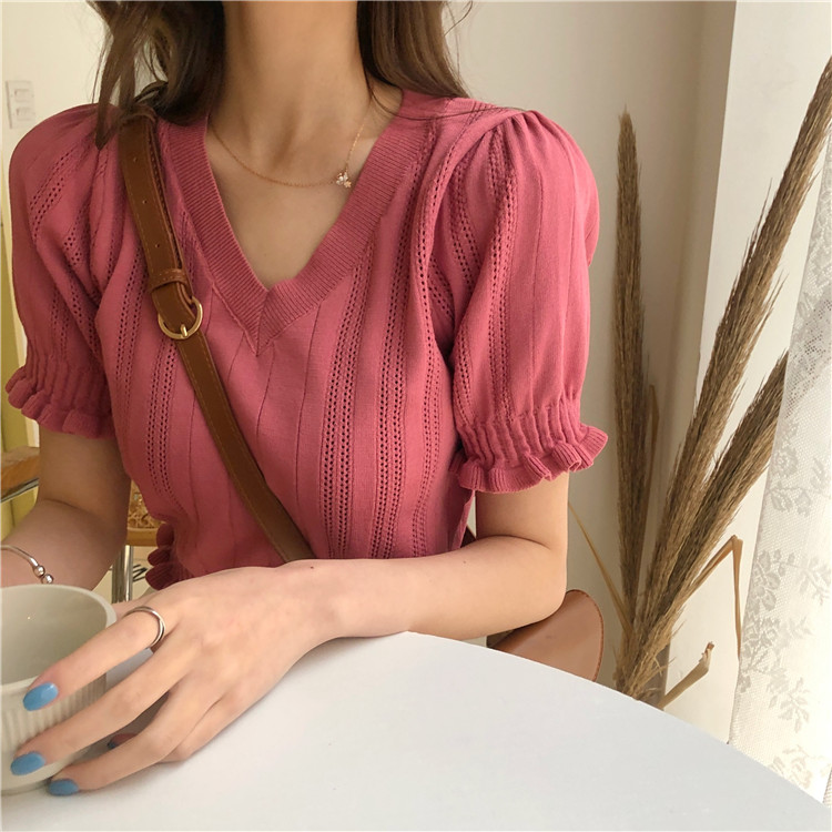 Ice silk T-shirt women's summer new gentle style short cut collar short sleeve T-shirt with bottom coat