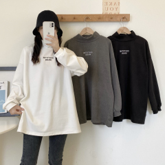 Real shot half high collar bottoming women's medium long autumn and winter thickened Korean loose and versatile long sleeve T-shirt fashion