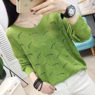 Spring new thin women's Woolen collar hollow out short knitted bottomed shirt, loose outer jacket fashion