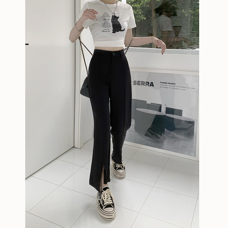 Real price real price 2022 design sense irregular split elastic waist suit pants look thin high waist cropped pants children
