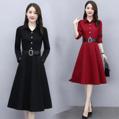 Fat sister's long sleeve oversize dress for women in spring and autumn 2022, new style, slim waist, medium and long style shirt skirt for women