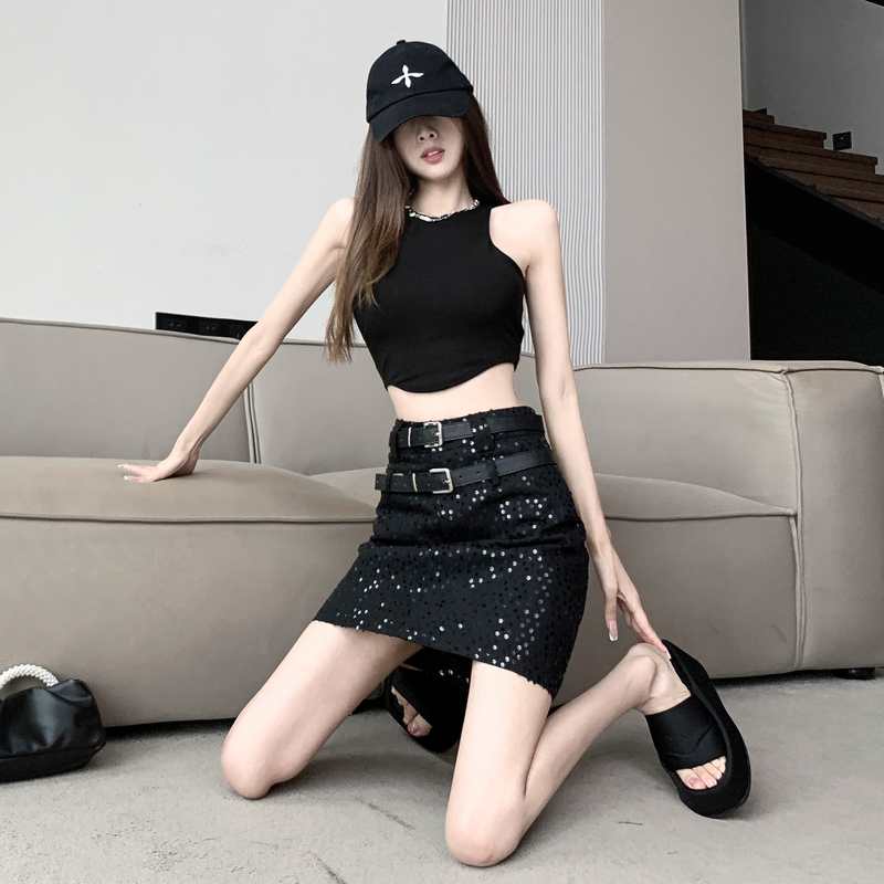 Spice girl heavy industry sequins sparkling skirt women's summer skirt skirt design sense niche sexy bag hip skirt