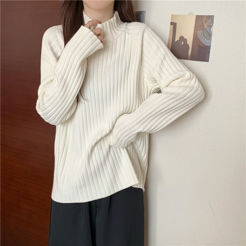 Real price real shot Autumn loose sweater retro Japanese lazy bottoming shirt with thickened half turtleneck top