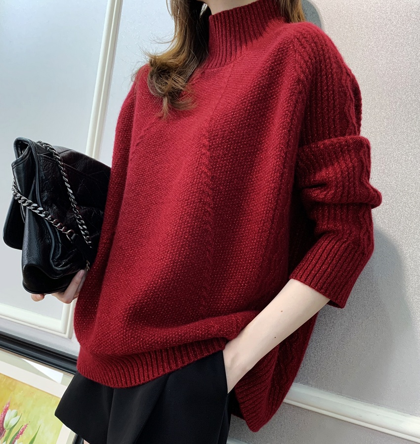 Cashmere sweater women's half-high collar thickened loose 100 pure cashmere knitted wool pullover lazy wind sweater winter special etc.