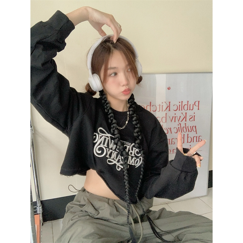 Big fish scales 280g American retro black long-sleeved sweater women's autumn 2022 hot girl