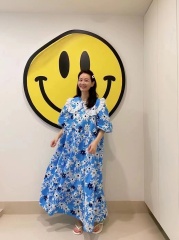 Baby collar bubble sleeve Large Print Dress