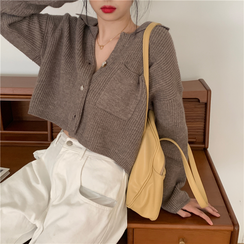 Hong Kong style coffee color BM soft waxy knitted sweater, cardigan coat, new women's jacket in spring