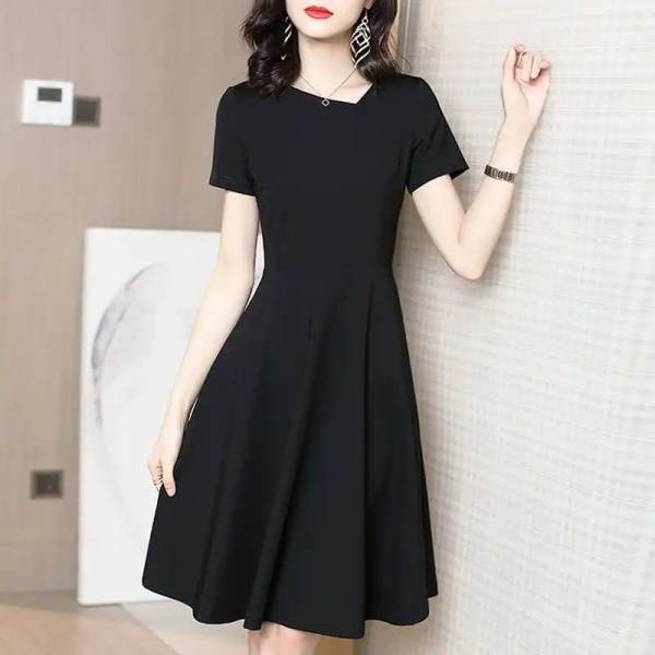 French retro dress women's summer new Hepburn style black gas high-end slim celebrity little black dress