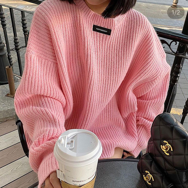Autumn and winter new medium length sweater women's Korean version wear loose and lazy style round neck Pullover Sweater Top