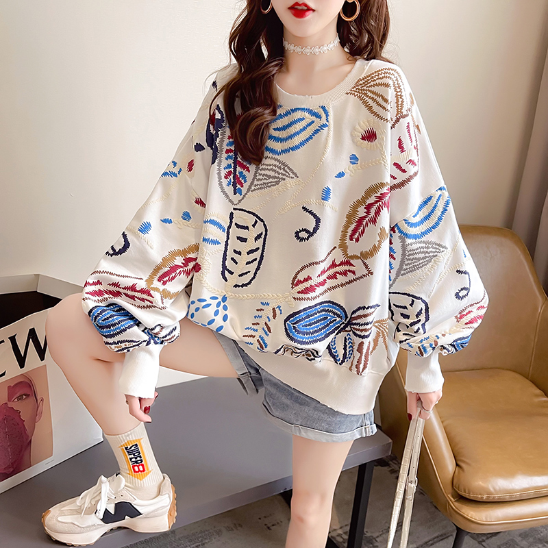 Actual shooting of autumn new Korean version trendy round neck letter printing loose large women's clothing thin sweater women's top