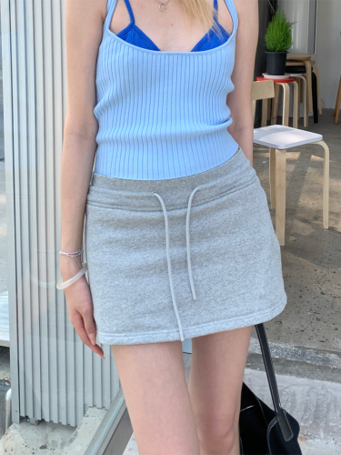 Real shot hot girl drawstring bag hip skirt skirt female summer new all-match simple skirt female