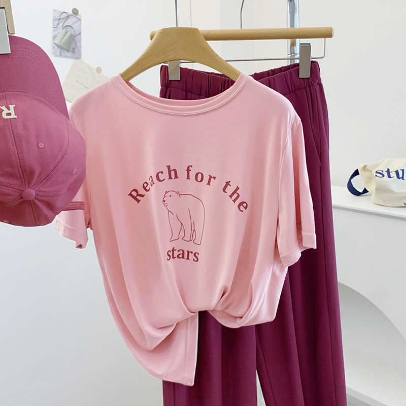 Real price pure cotton wrap collar 2023 summer new 200g pure cotton pull shoulder strip pure cotton short-sleeved T-shirt