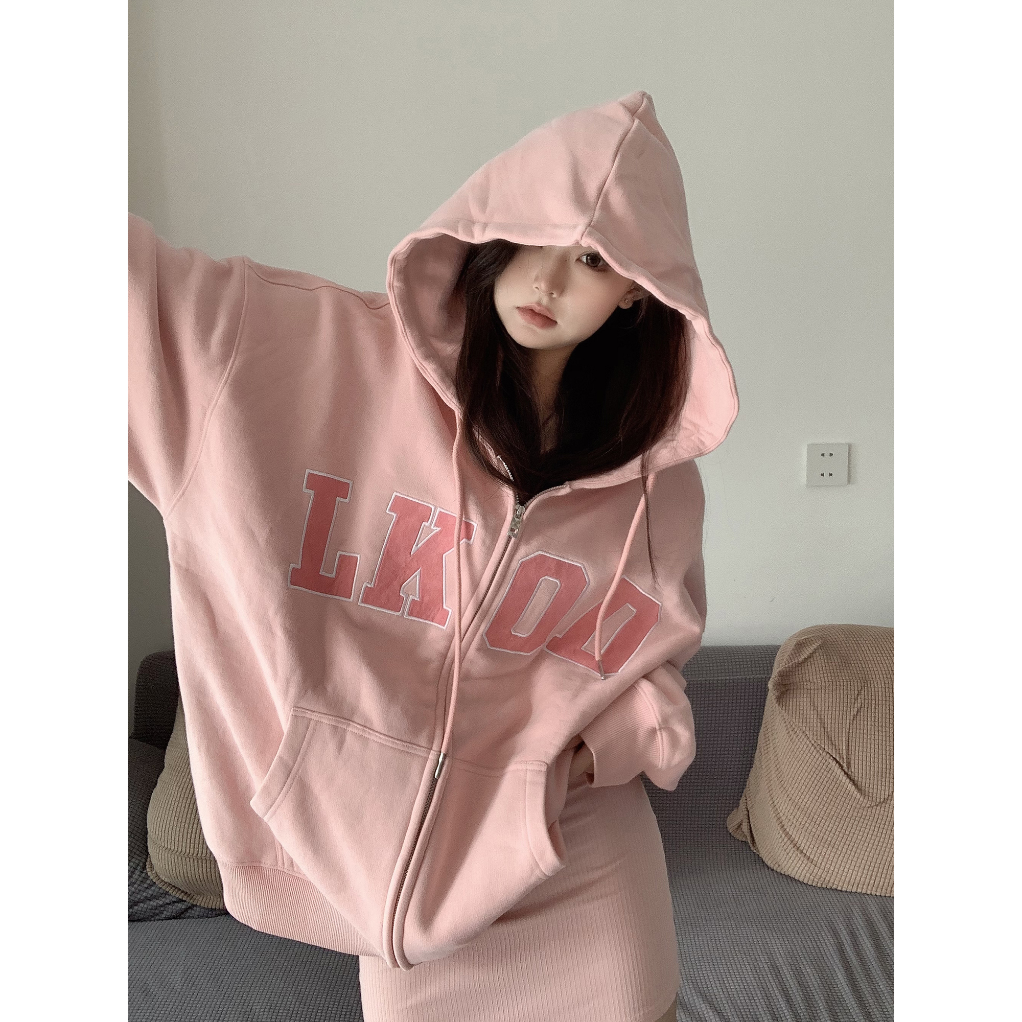 LKSTORE LKOD2022 spring new couple suede casual zipper hoodie jacket thin sweater hoodie