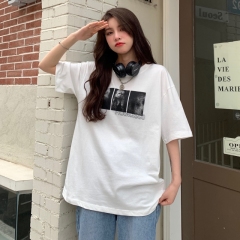 Real shot short sleeve T-shirt women's summer new mid long loose Size Top